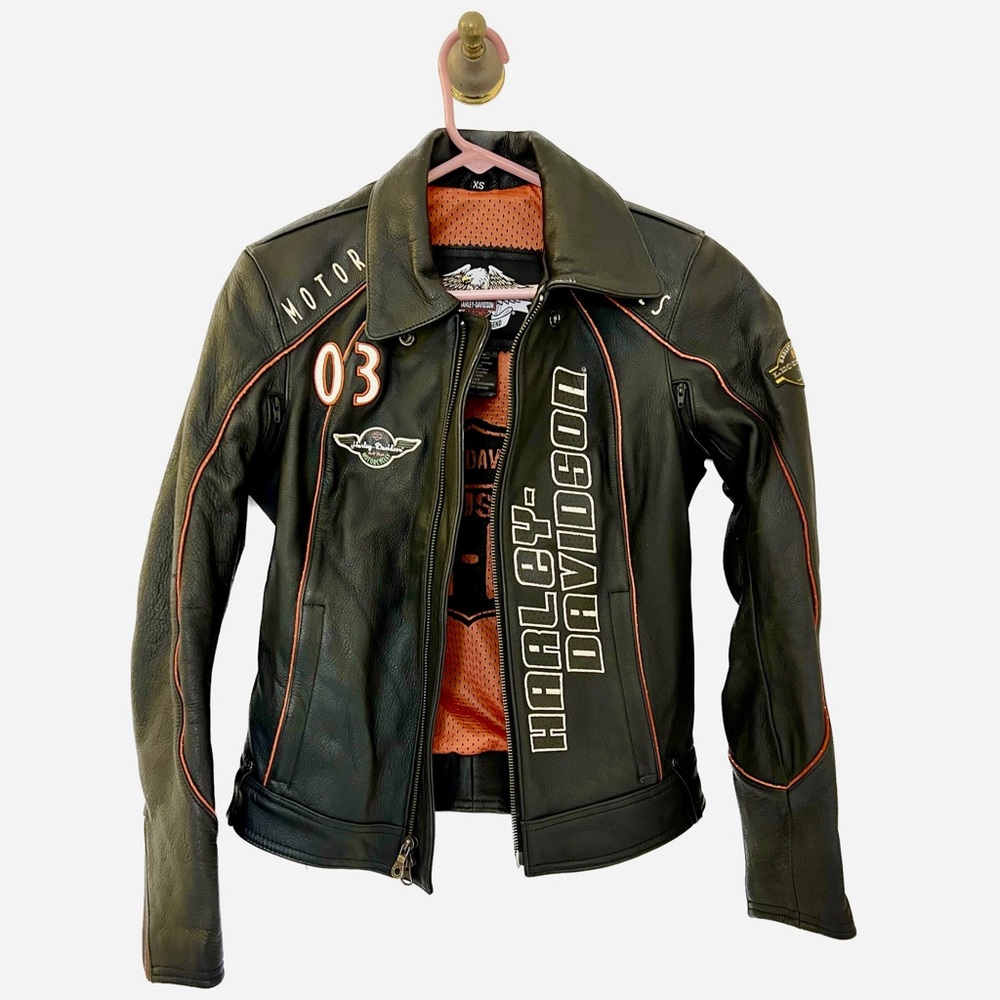 Womens Harley Davidson Motorcycles Black Genuine Leather Moto Jacket XS